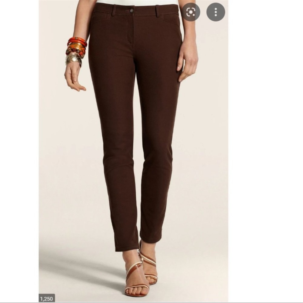 Chicos Ponte Knit High Rise Pants Brown Size Medium 8
